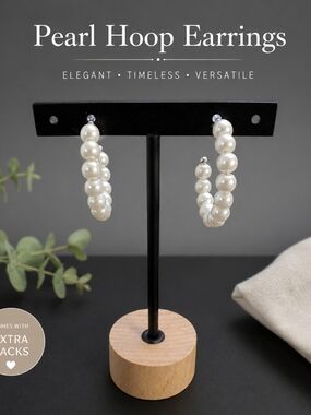 Pearl Beaded Hoop Earrings - White Pearl Hoops